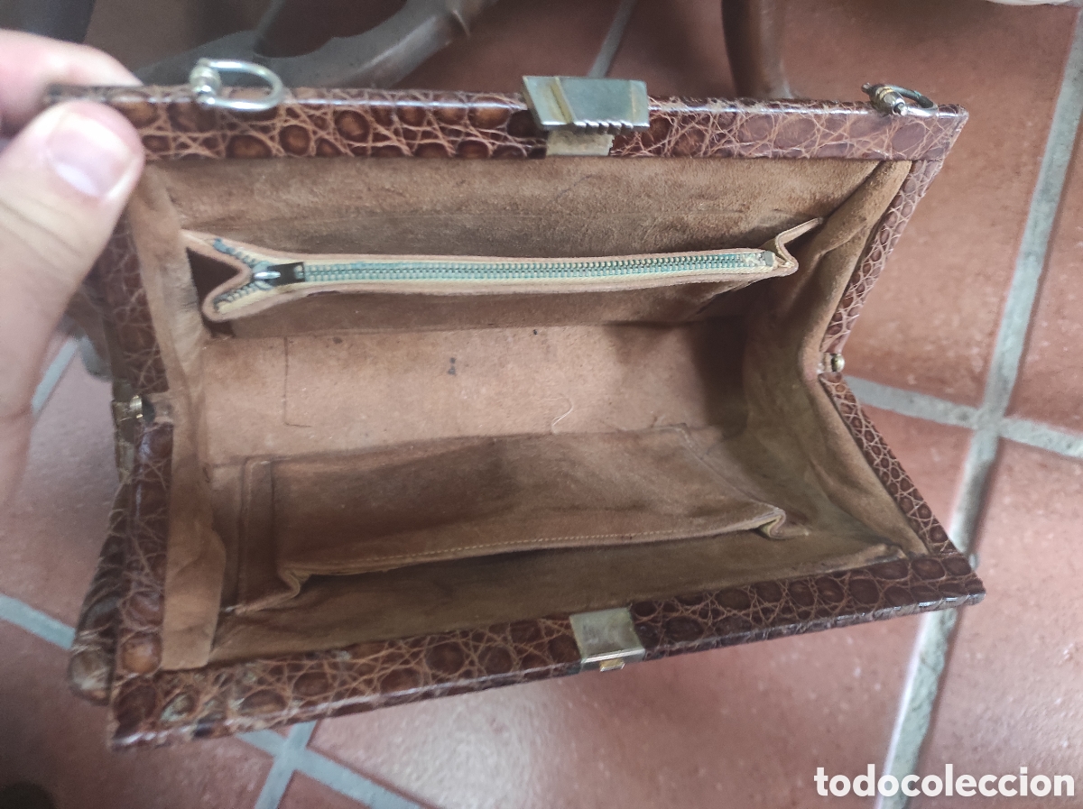 Vintage: Antiguo Bolso de Piel de Cocodrilo - Foto 9