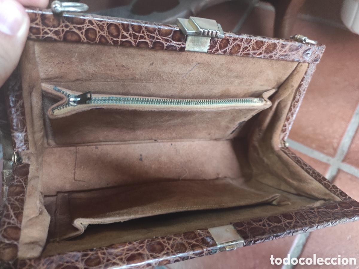 Vintage: Antiguo Bolso de Piel de Cocodrilo - Foto 10