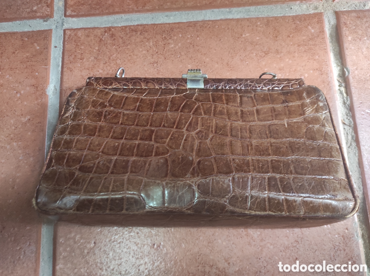 Vintage: Antiguo Bolso de Piel de Cocodrilo - Foto 12