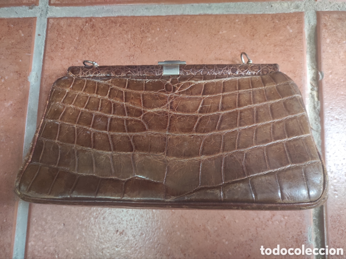 Vintage: Antiguo Bolso de Piel de Cocodrilo - Foto 1