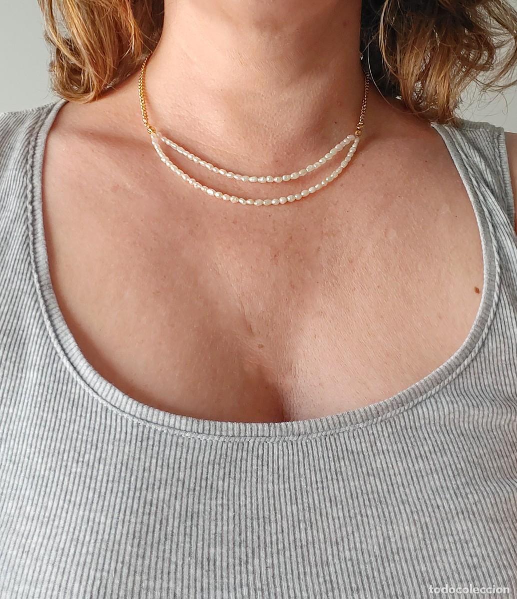 Vintage: ⏳ Collar de perlas de perlas barrocas y cadena ba&ntilde;ada. Choker perlas - Foto 1