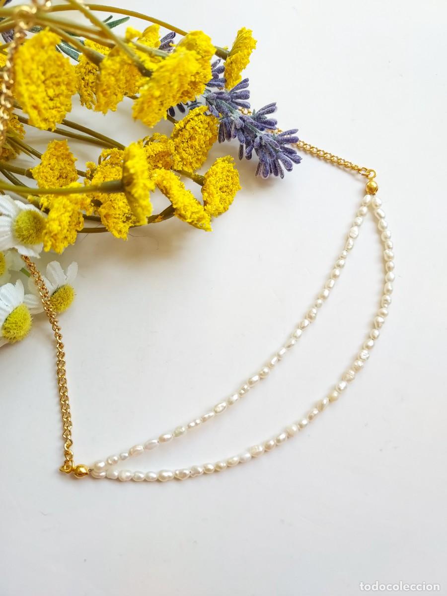 Vintage: ⏳ Collar de perlas de perlas barrocas y cadena ba&ntilde;ada. Choker perlas - Foto 2