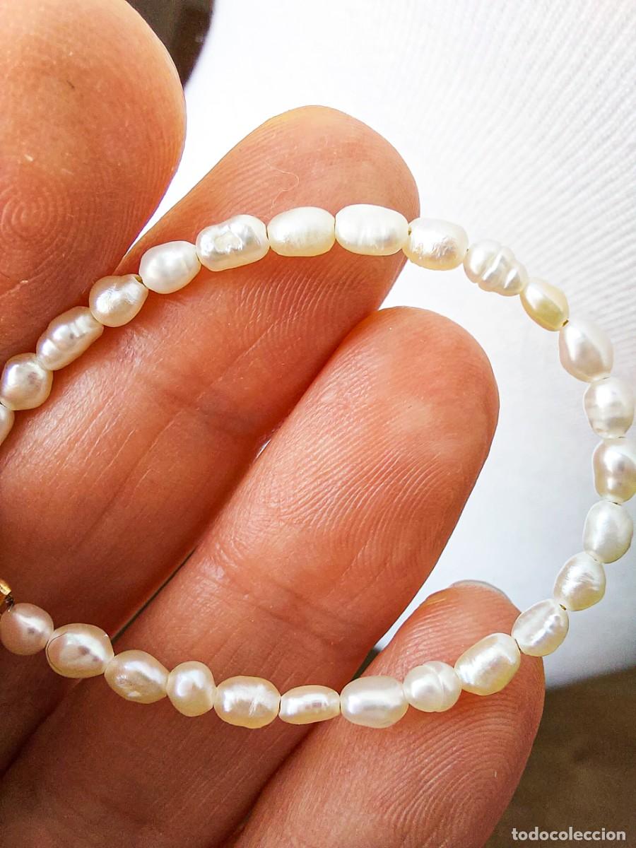 Vintage: ⏳ Collar de perlas de perlas barrocas y cadena ba&ntilde;ada. Choker perlas - Foto 3