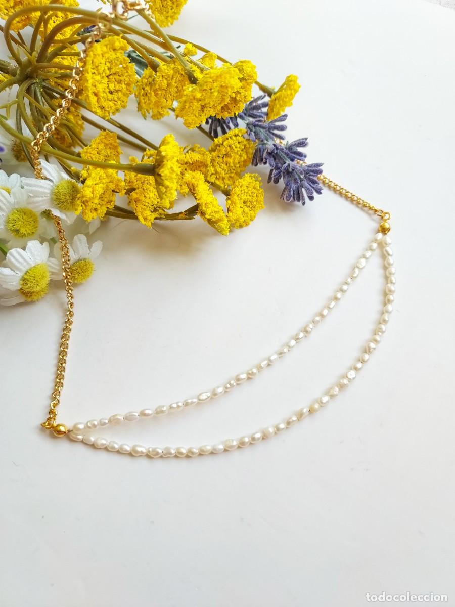 Vintage: ⏳ Collar de perlas de perlas barrocas y cadena ba&ntilde;ada. Choker perlas - Foto 5