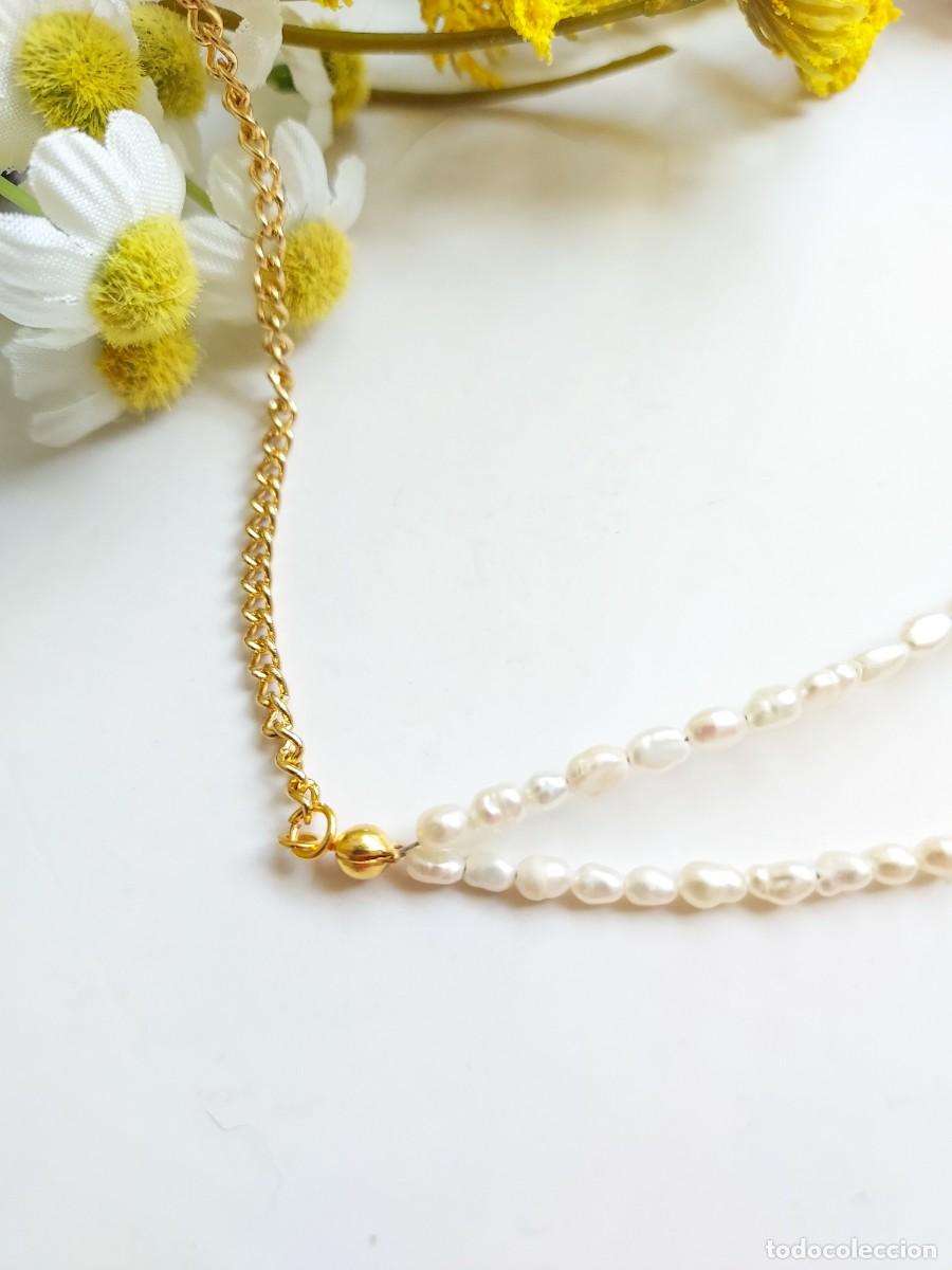 Vintage: ⏳ Collar de perlas de perlas barrocas y cadena ba&ntilde;ada. Choker perlas - Foto 6