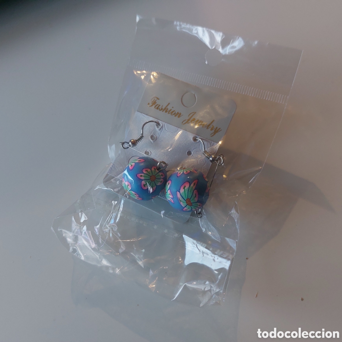 Vintage: Pendientes bola flor azul nuevos - Foto 3