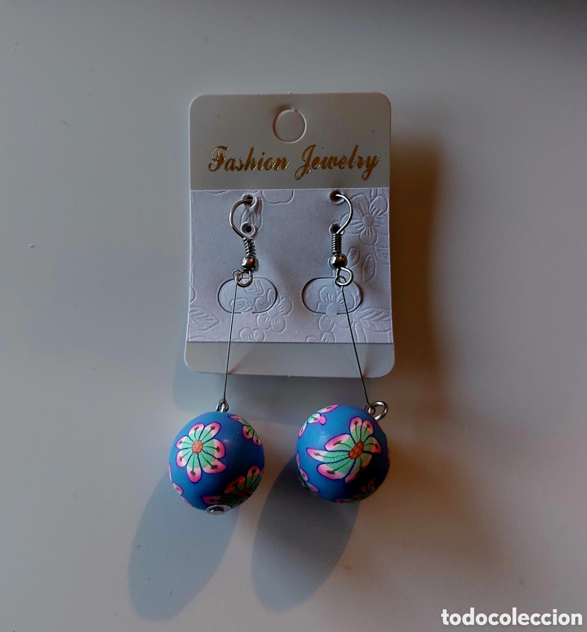 Vintage: Pendientes bola flor azul nuevos - Foto 1