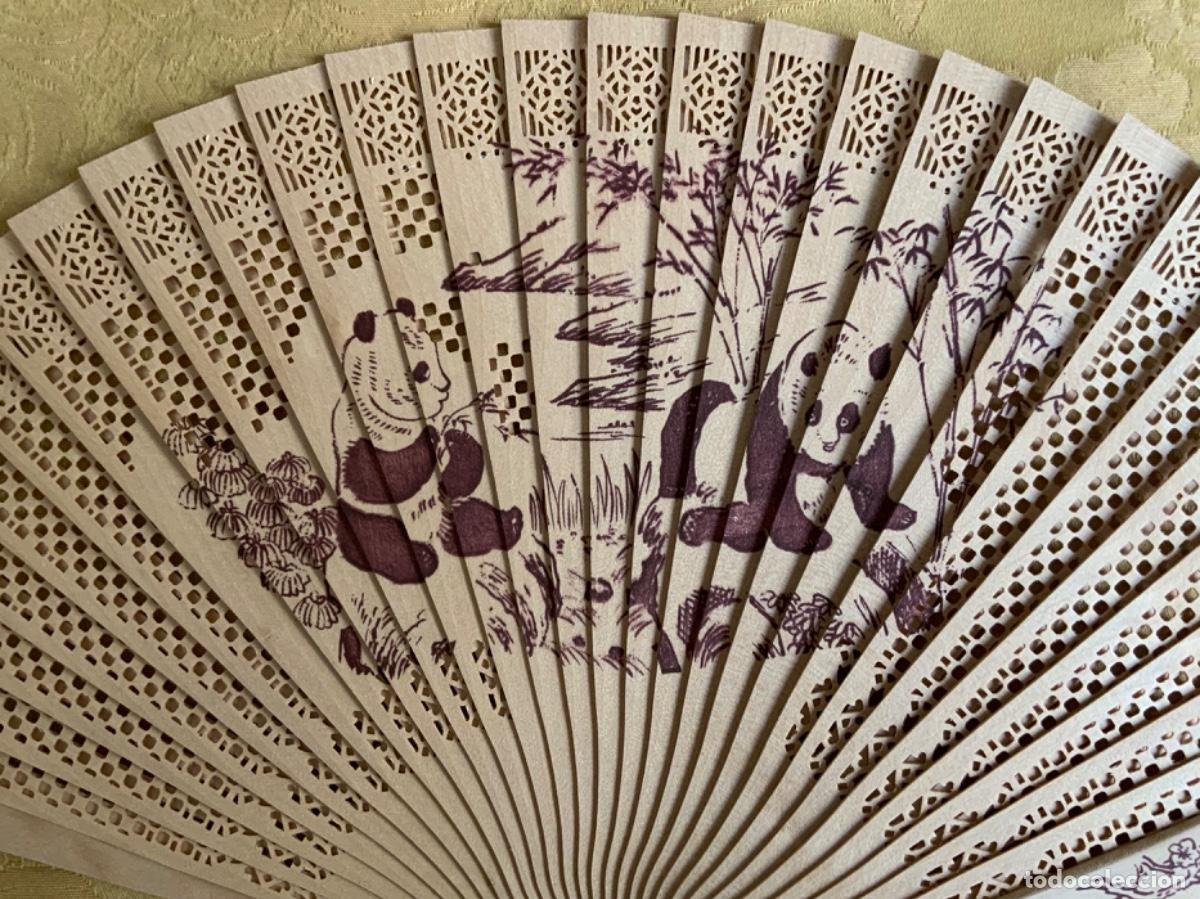 Vintage: ABANICO MADERA SIN BARNIZAR Y DIBUJOS DE OSOS PANDA - Foto 7