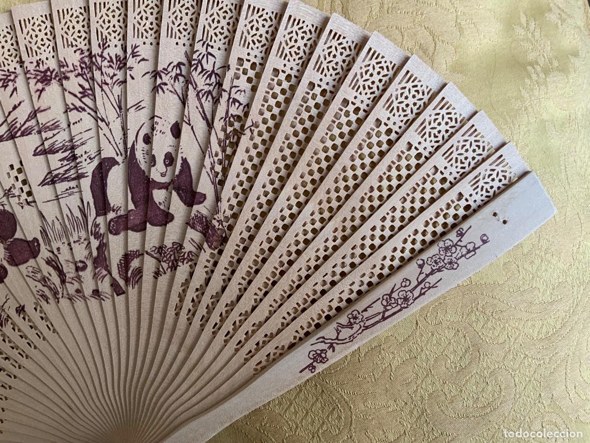 Vintage: ABANICO MADERA SIN BARNIZAR Y DIBUJOS DE OSOS PANDA - Foto 8