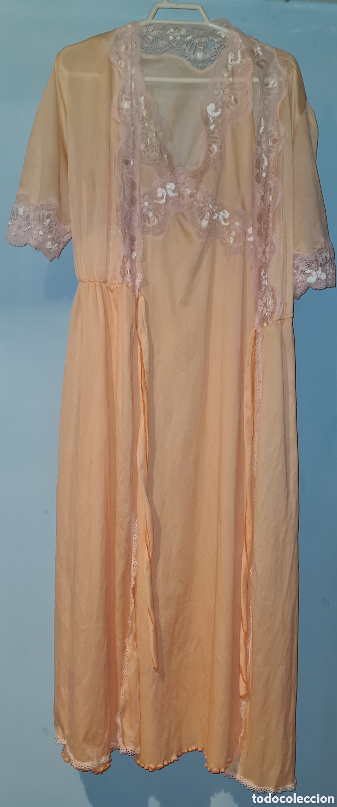 Vintage: Conjunto de bata y camison. Antiguo de ajuar. - Foto 3
