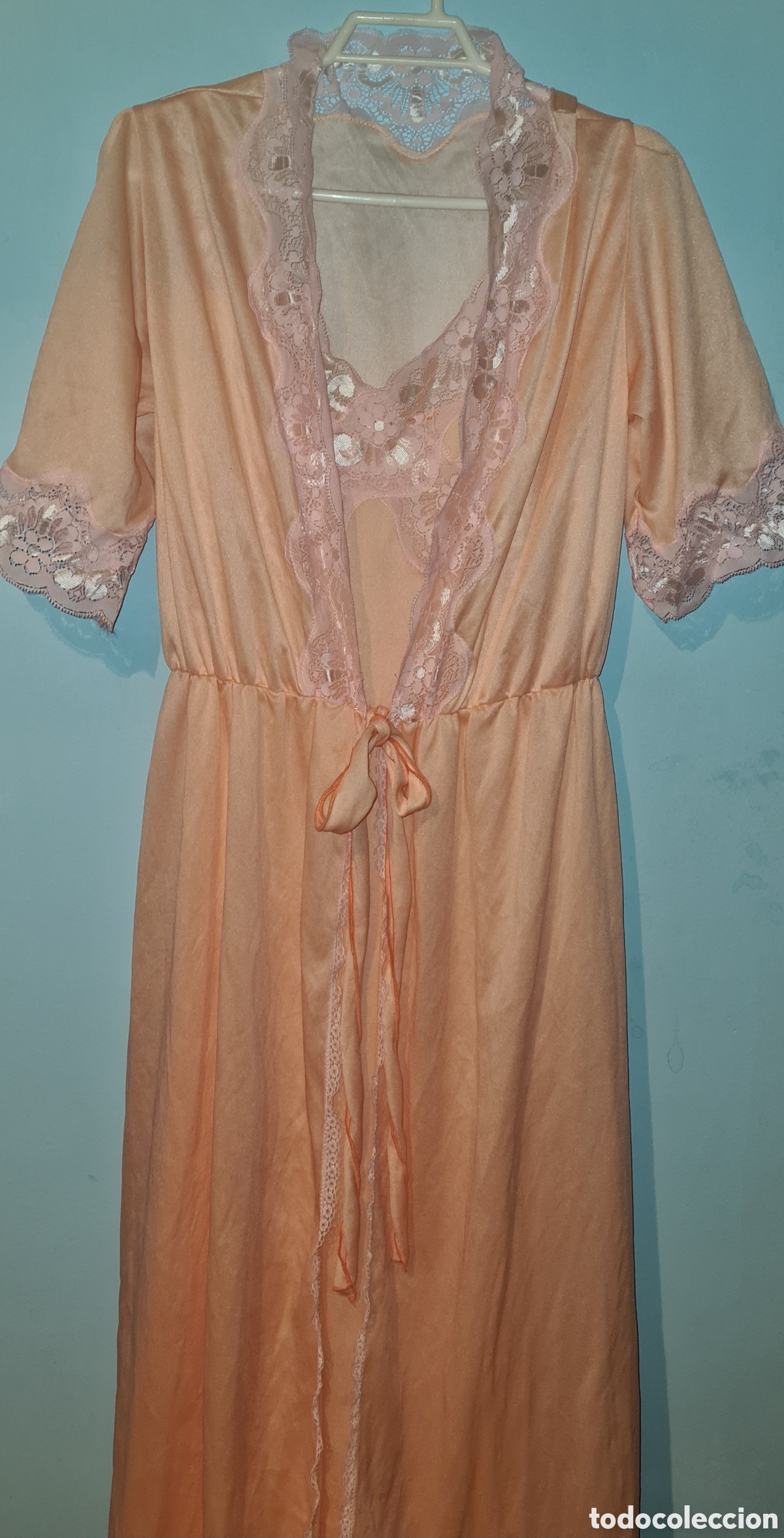 Vintage: Conjunto de bata y camison. Antiguo de ajuar. - Foto 1