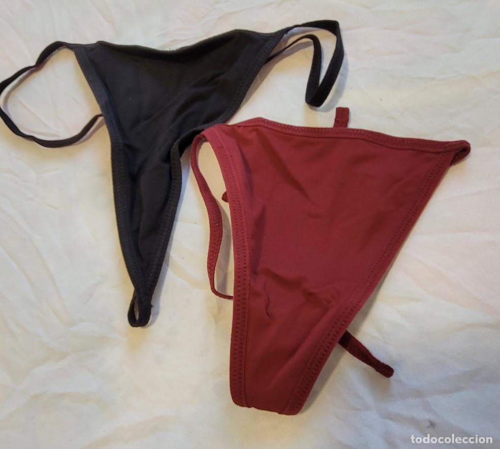 Vintage: Lote de 2 Tangas de Mujer Talla S - Negro y Burdeos (Nuevos a Estrenar)