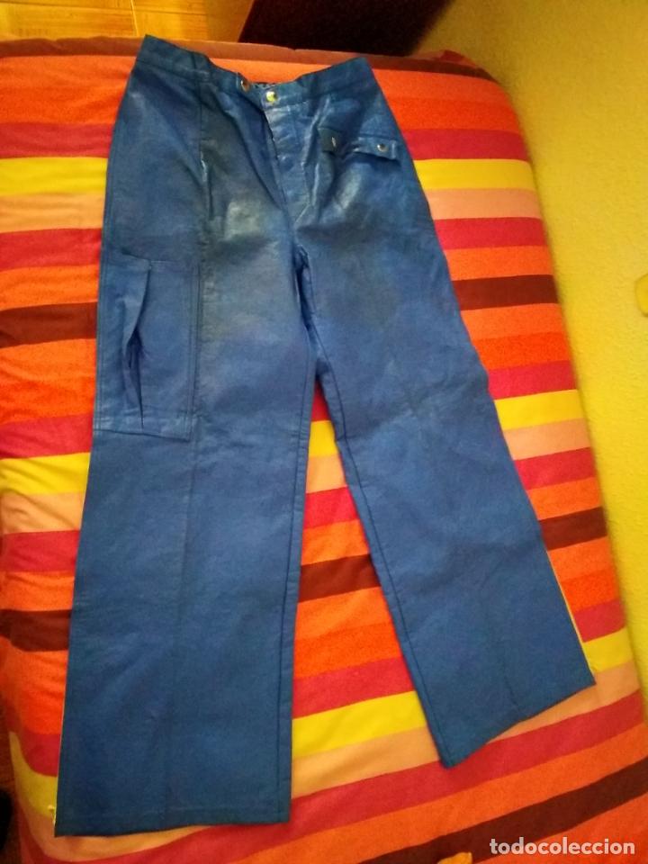 vintage pantalón cuero o tipo cuero azul mujer - Comprar Moda