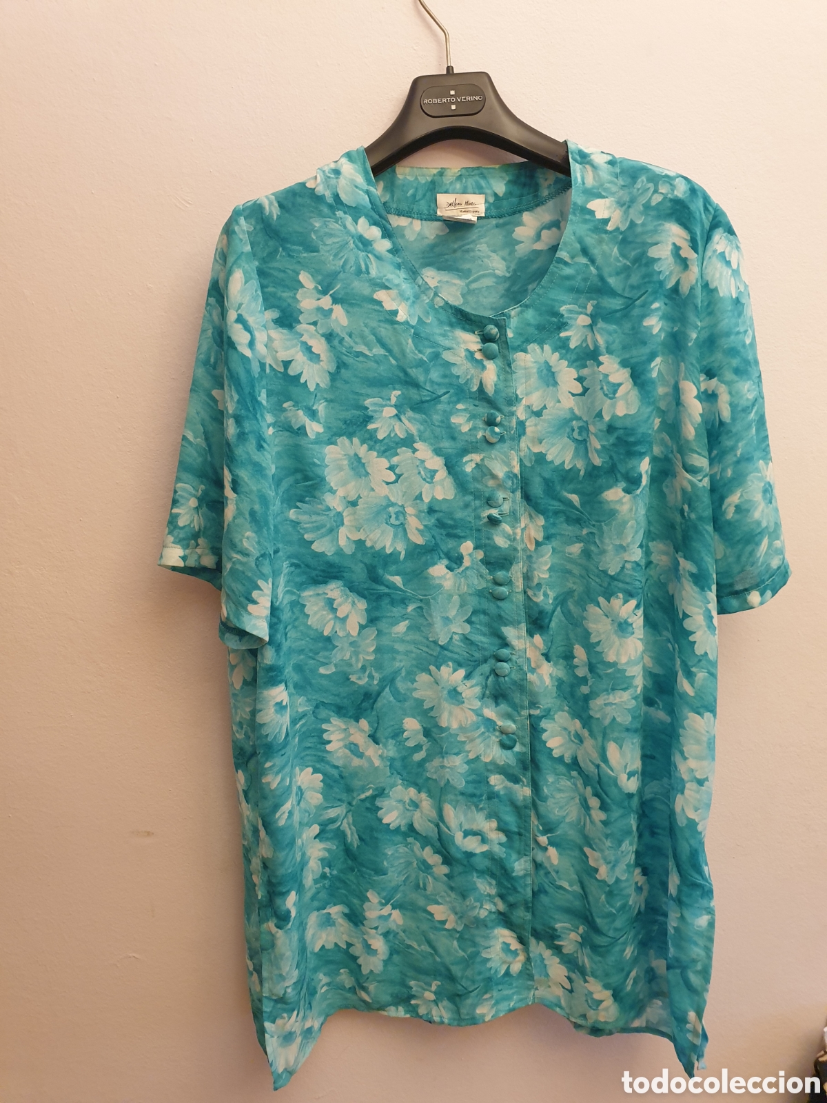 Vintage: Blus&oacute;n verde Delf&iacute;n Moda. Talla G. Poliester. - Foto 1