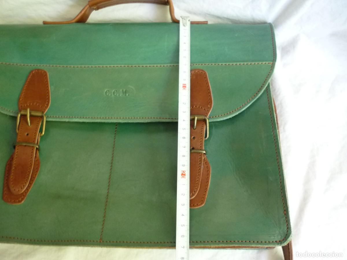 Vintage: Cartera de cuero verde y marr&oacute;n interior azul - Foto 11