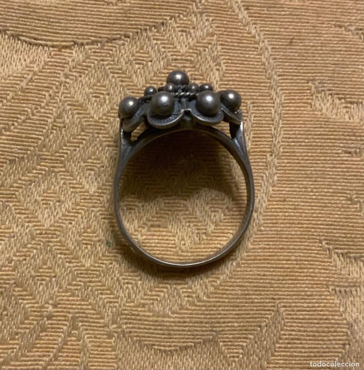 Vintage: ANTIGUO ANILLO DE PLATA BOT&Oacute;N CHARRO - Foto 3
