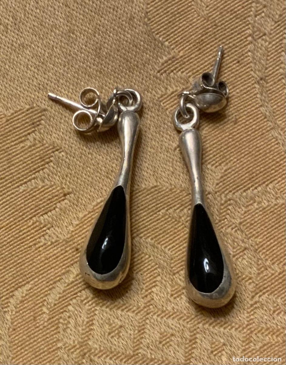Vintage: ANTIGUOS PENDIENTES DE PLATA Y ESMALTE NEGRO - Foto 1