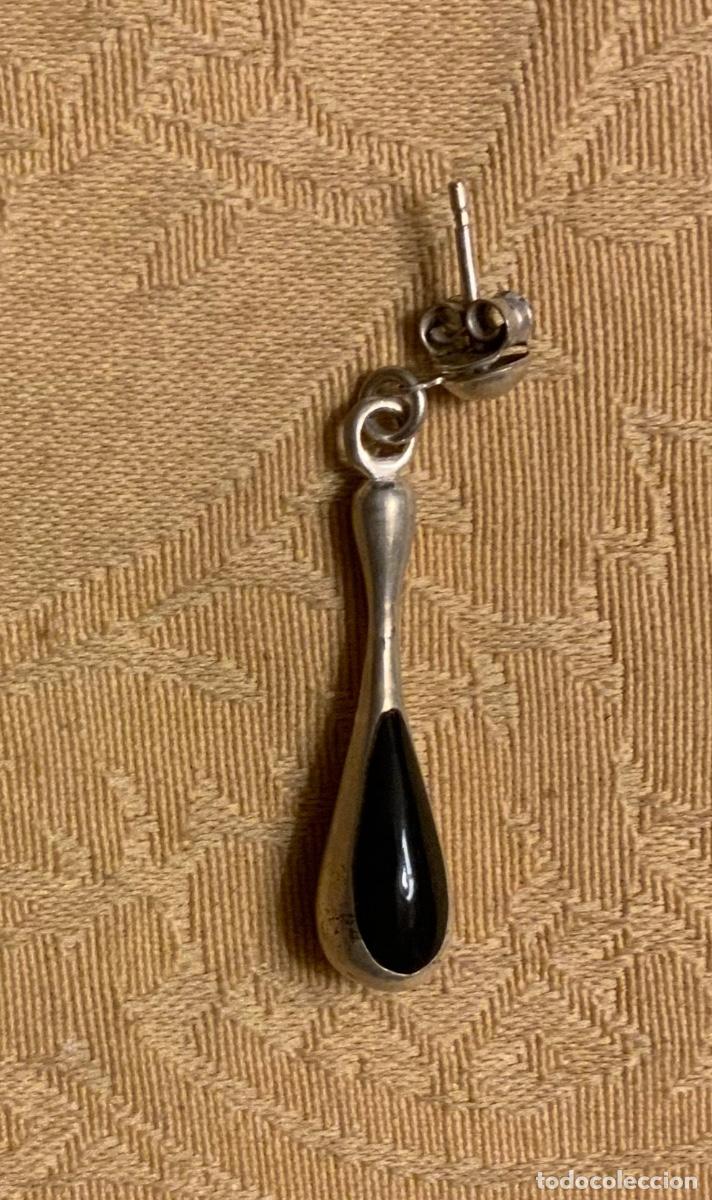 Vintage: ANTIGUOS PENDIENTES DE PLATA Y ESMALTE NEGRO - Foto 2