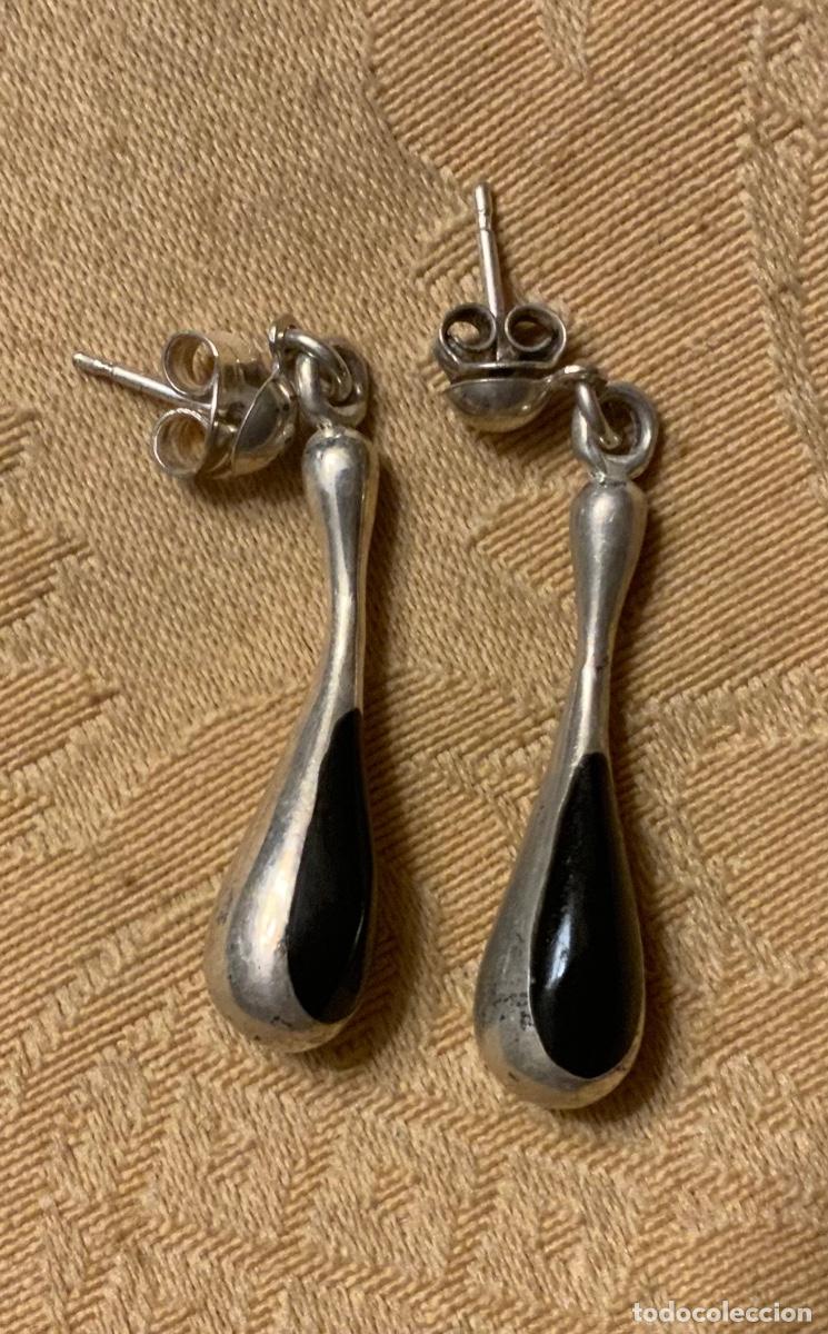 Vintage: ANTIGUOS PENDIENTES DE PLATA Y ESMALTE NEGRO - Foto 3