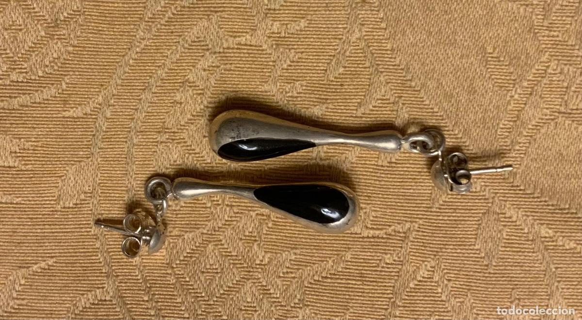 Vintage: ANTIGUOS PENDIENTES DE PLATA Y ESMALTE NEGRO - Foto 4