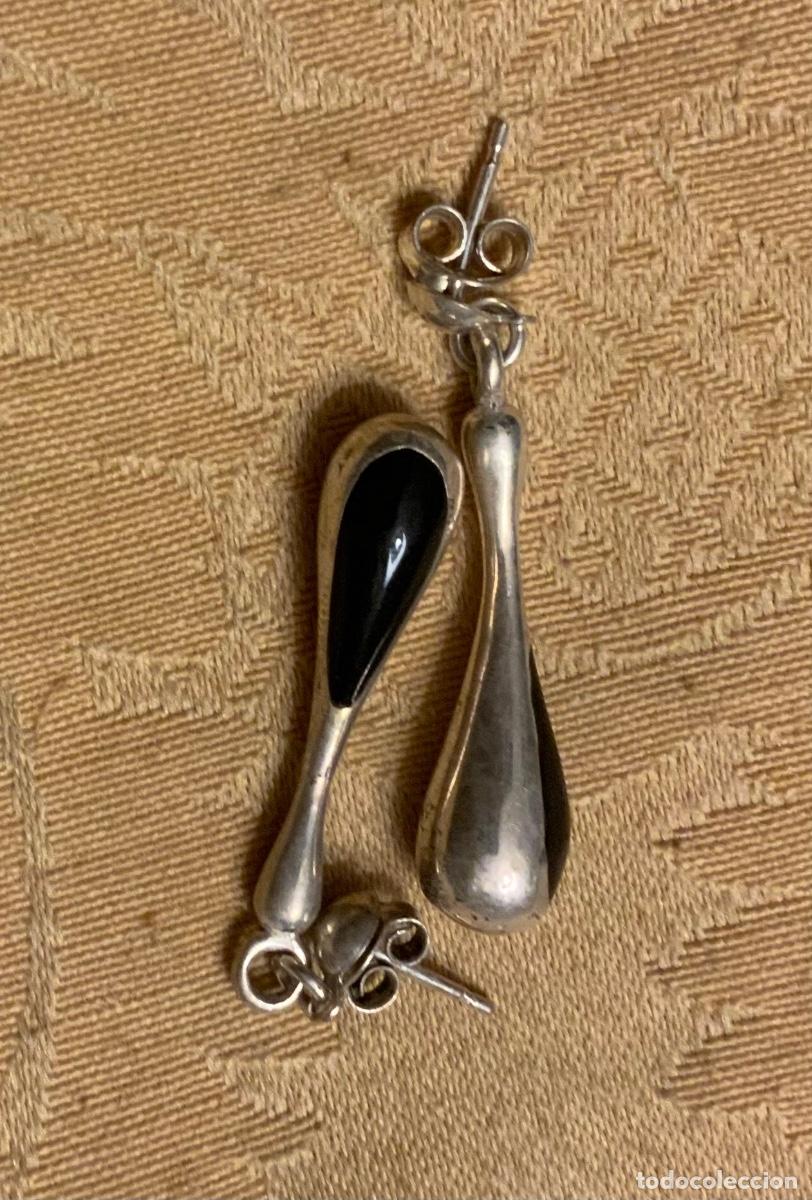 Vintage: ANTIGUOS PENDIENTES DE PLATA Y ESMALTE NEGRO - Foto 5