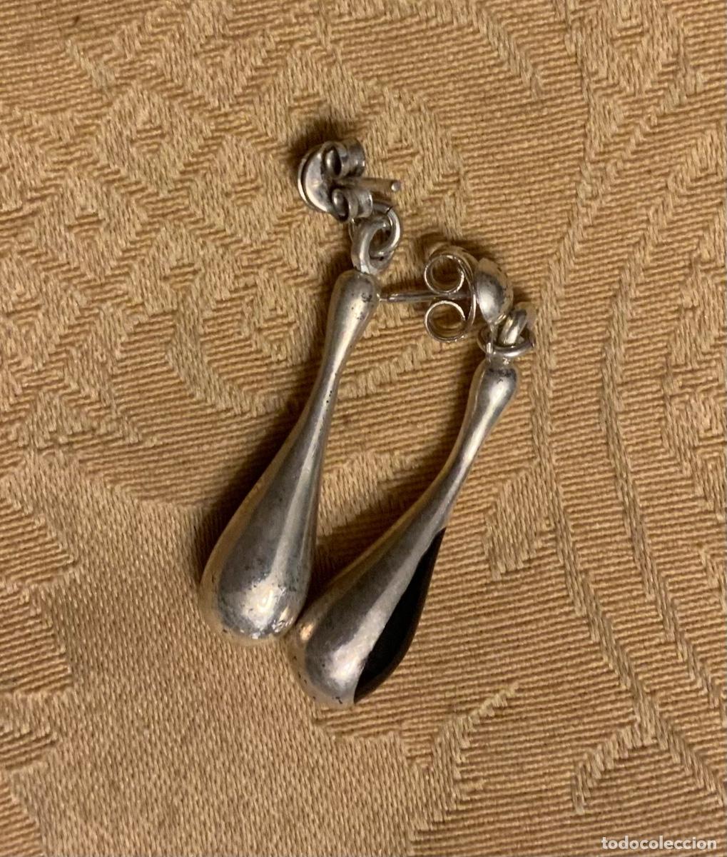 Vintage: ANTIGUOS PENDIENTES DE PLATA Y ESMALTE NEGRO - Foto 7