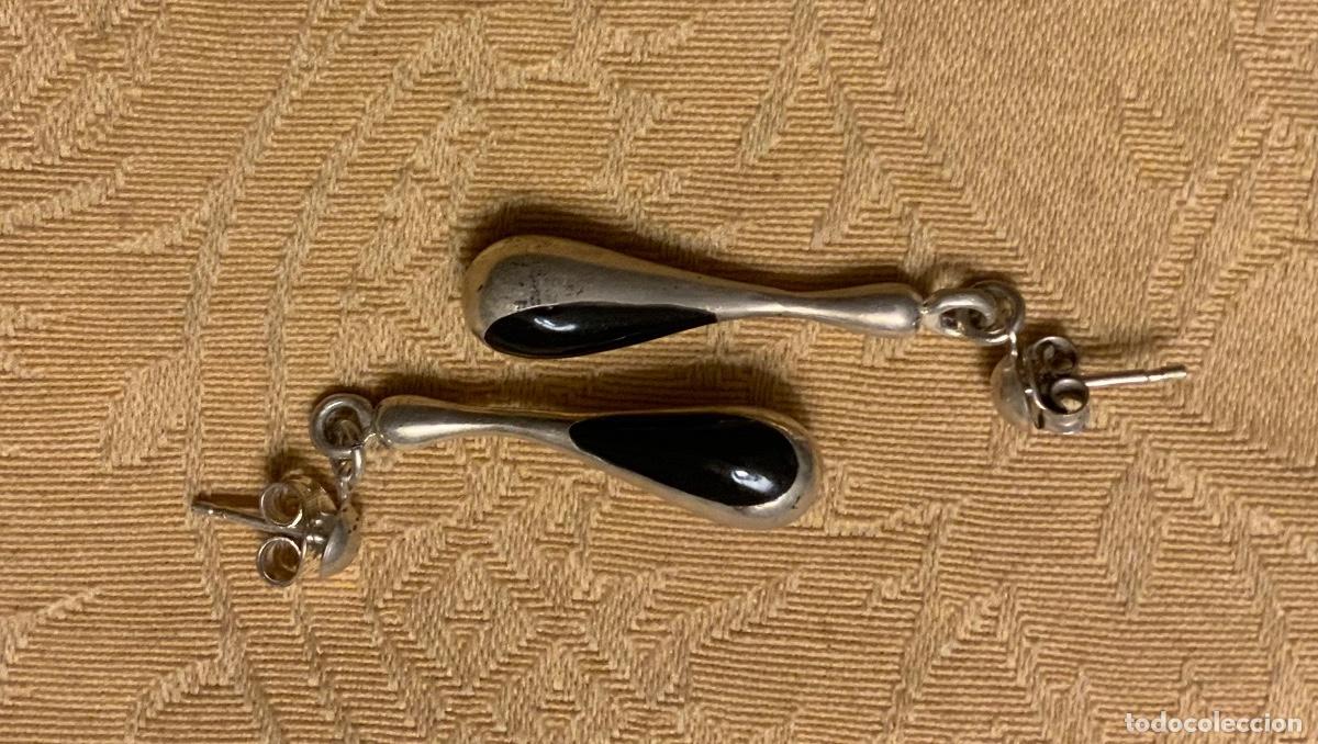 Vintage: ANTIGUOS PENDIENTES DE PLATA Y ESMALTE NEGRO - Foto 9