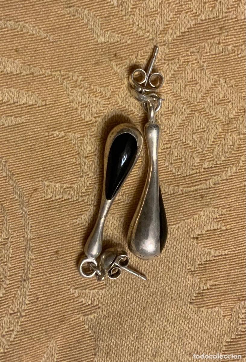 Vintage: ANTIGUOS PENDIENTES DE PLATA Y ESMALTE NEGRO - Foto 10