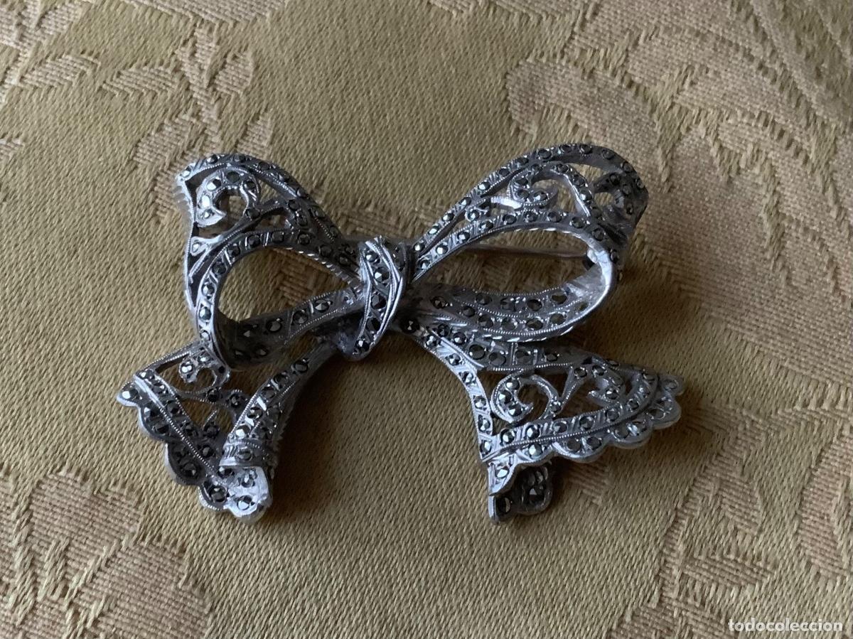 Vintage: ANTIGUO BROCHE LAZO DE PLATA CON MARQUESITAS - Foto 2