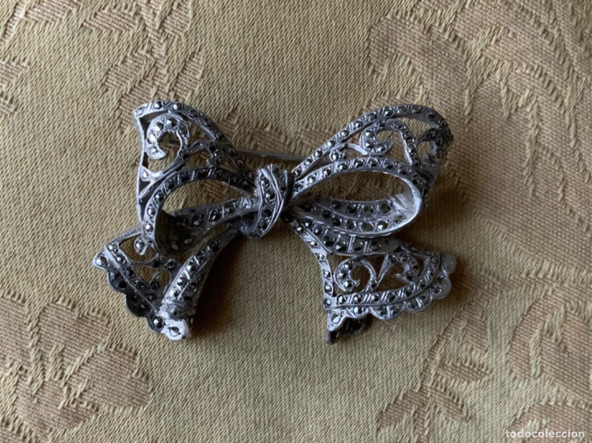 Vintage: ANTIGUO BROCHE LAZO DE PLATA CON MARQUESITAS - Foto 3
