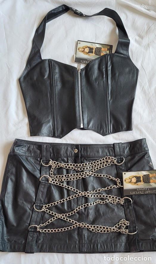 Vintage: Falda mini y top negro cuero - Foto 1