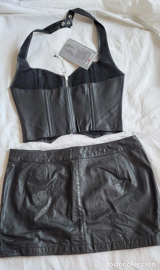 Vintage: Falda mini y top negro cuero - Foto 2