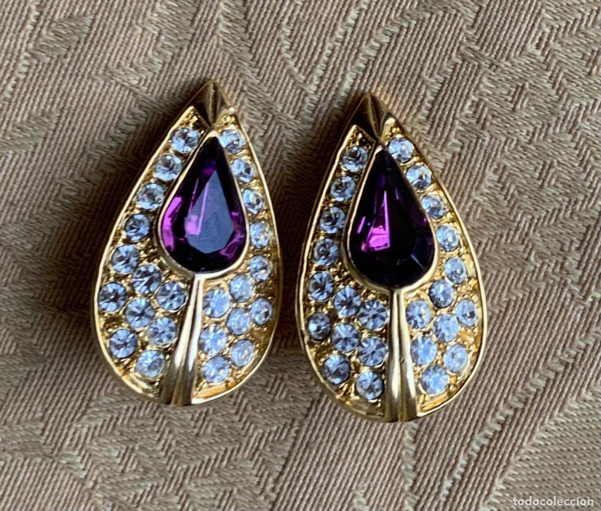 Vintage: PENDIENTES A&Ntilde;O 70 PIEDRA MORADA - Foto 1