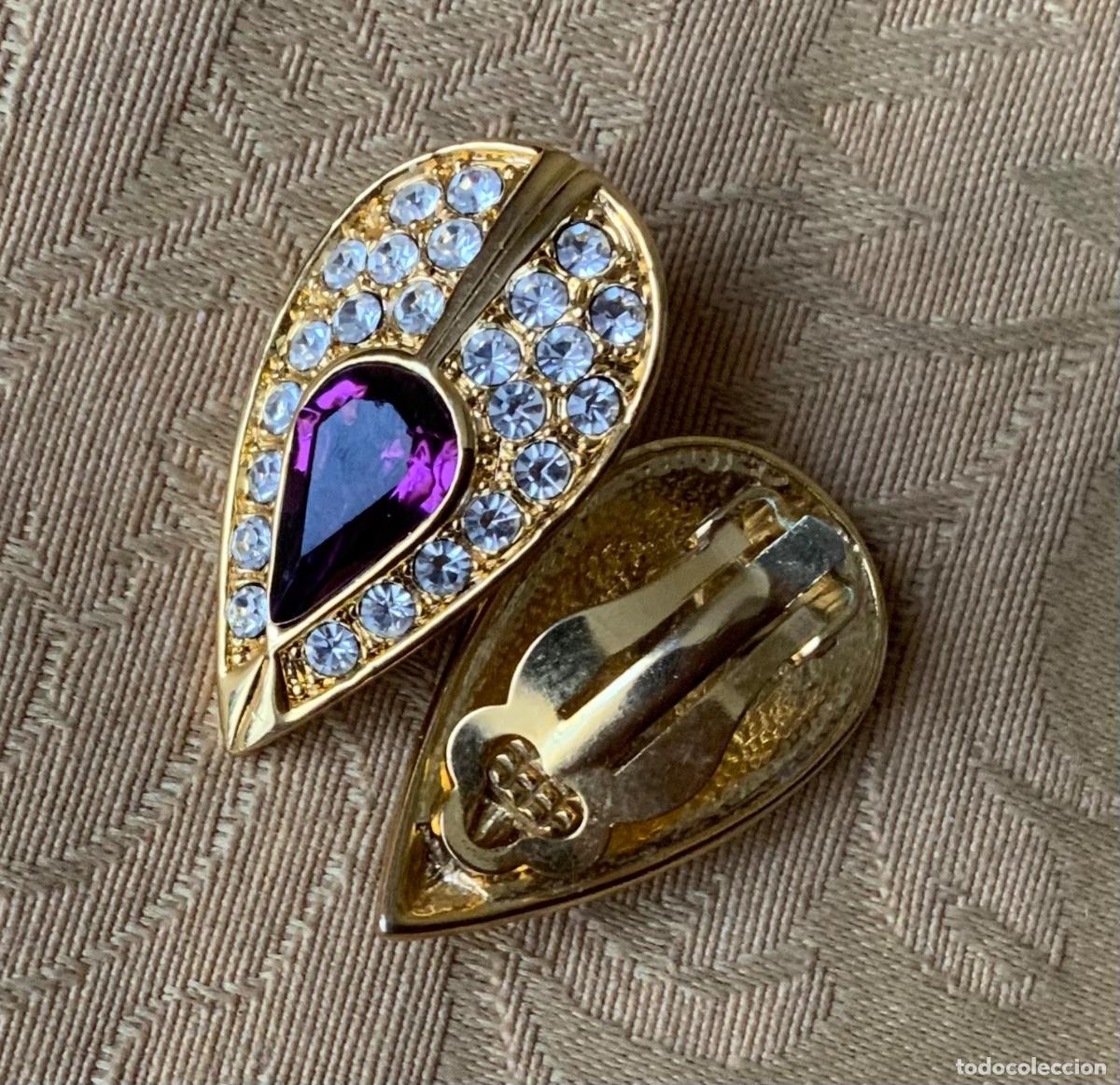 Vintage: PENDIENTES A&Ntilde;O 70 PIEDRA MORADA - Foto 2