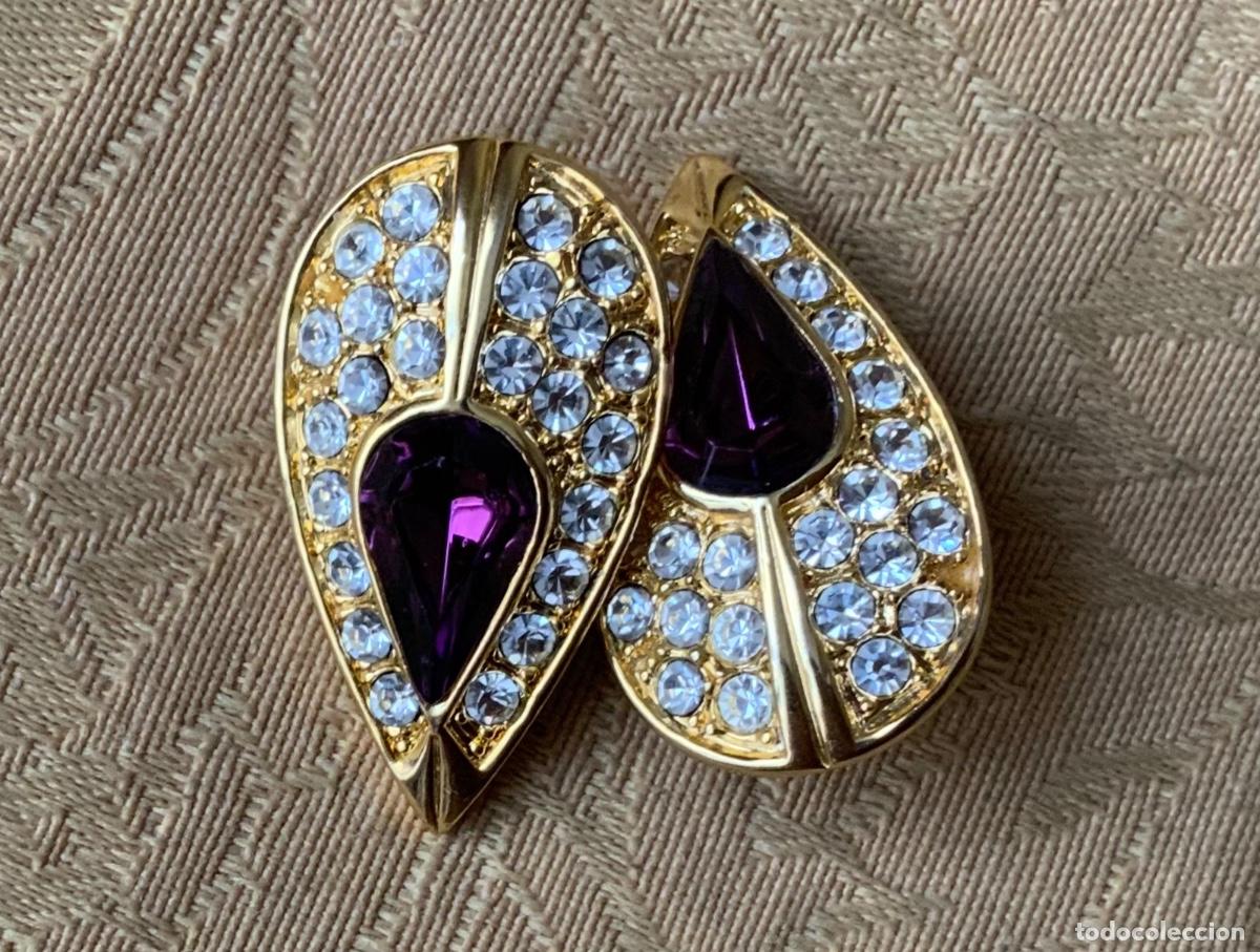 Vintage: PENDIENTES A&Ntilde;O 70 PIEDRA MORADA - Foto 3