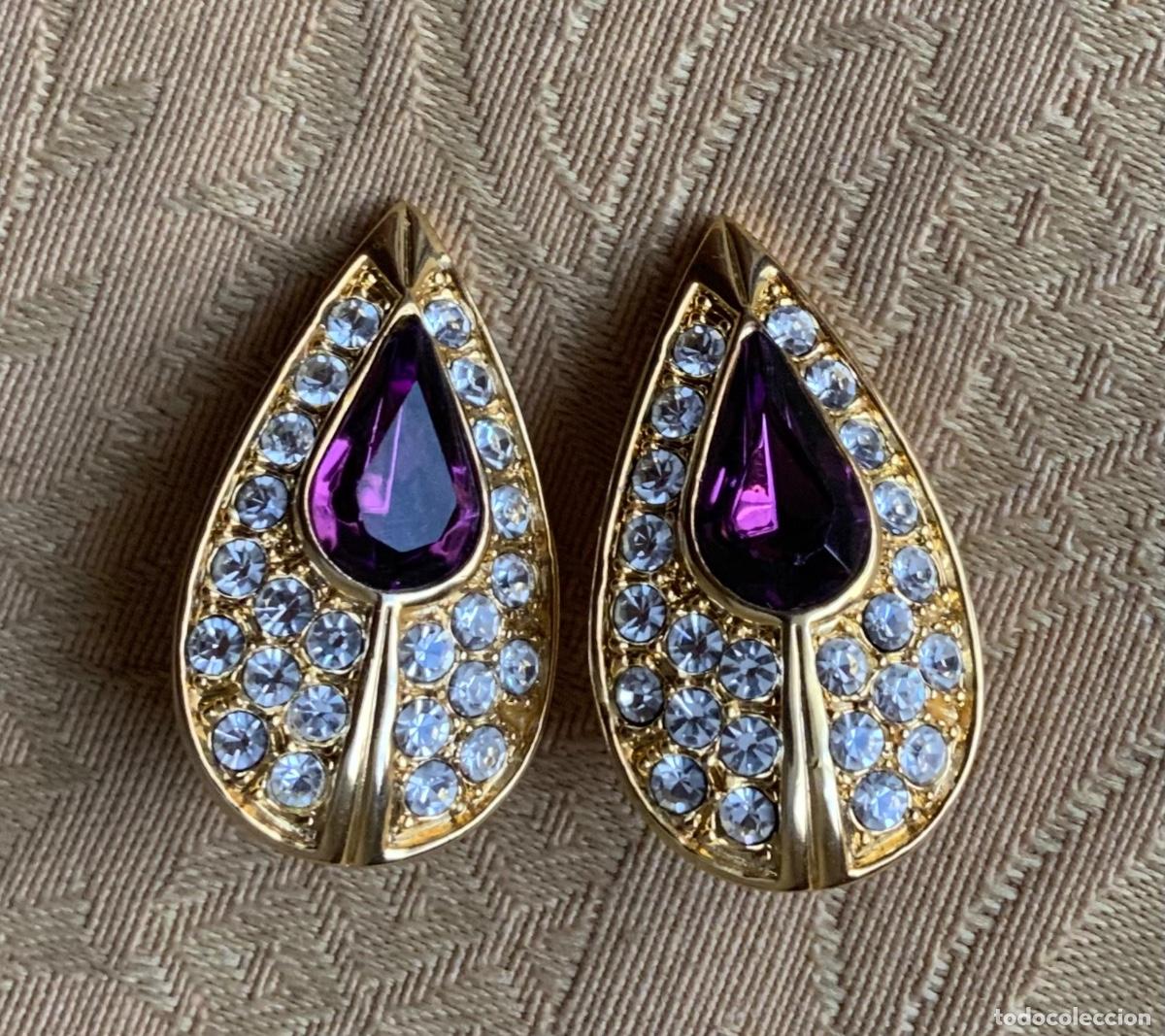 Vintage: PENDIENTES A&Ntilde;O 70 PIEDRA MORADA - Foto 4