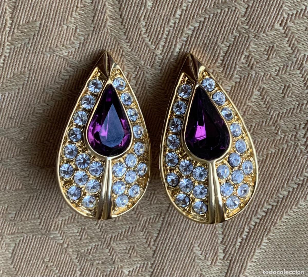 Vintage: PENDIENTES A&Ntilde;O 70 PIEDRA MORADA - Foto 7