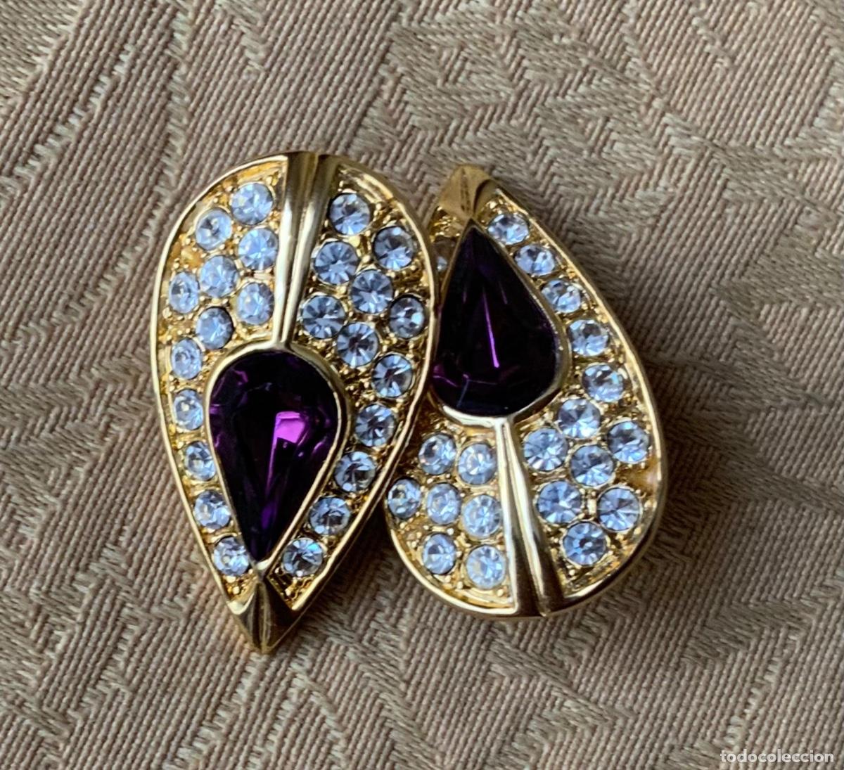 Vintage: PENDIENTES A&Ntilde;O 70 PIEDRA MORADA - Foto 9