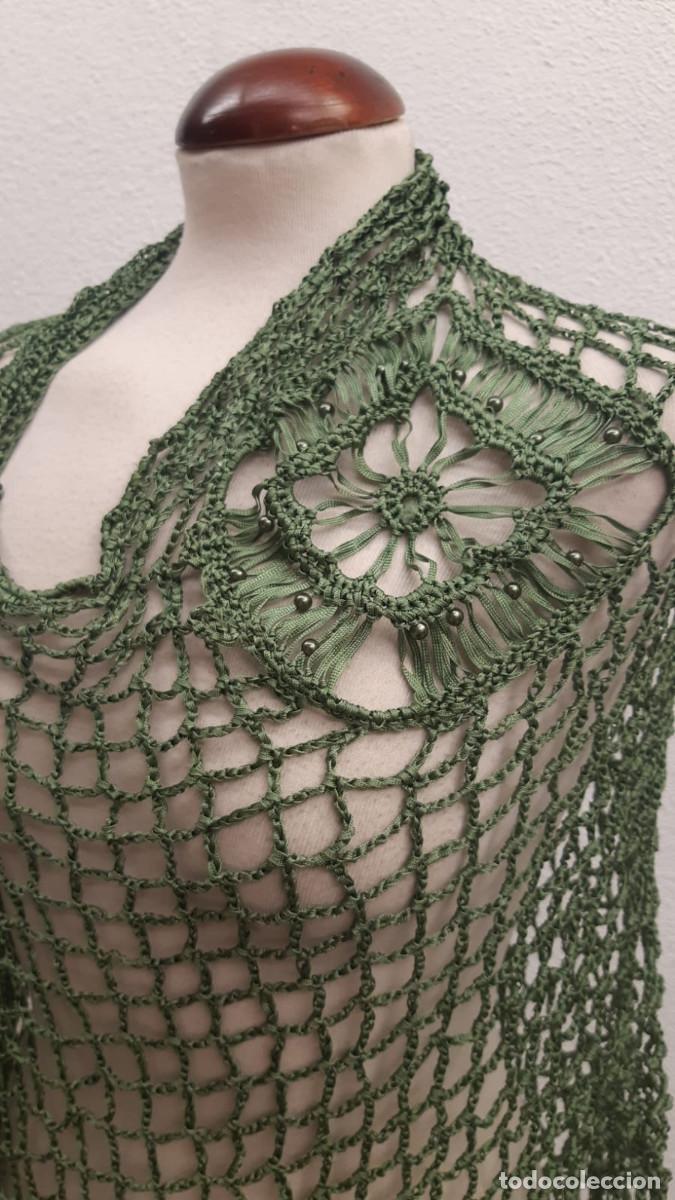 Vintage: Chal DOrsay dor, verde con flecos - Foto 1