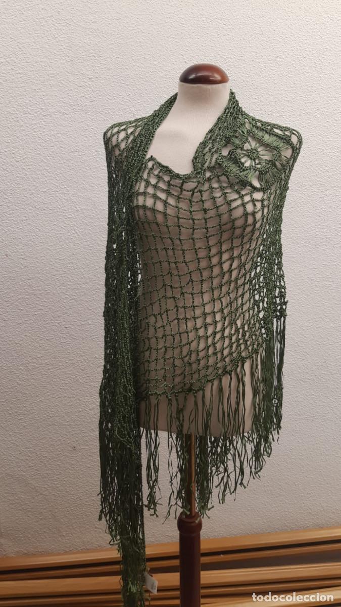 Vintage: Chal DOrsay dor, verde con flecos - Foto 2