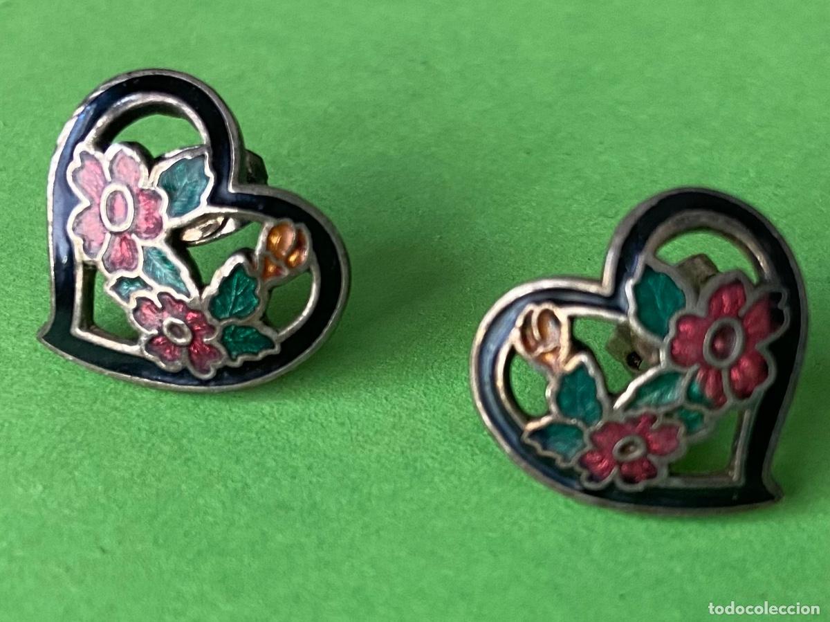 Vintage: 170-Pendientes vintage cloisonne corazones. - Foto 1