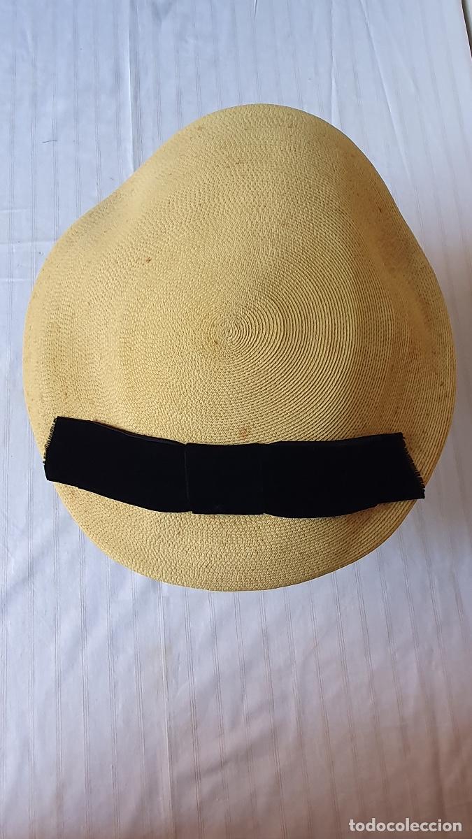 Vintage: Sombrero plato de rafia y terciopelo - Foto 2