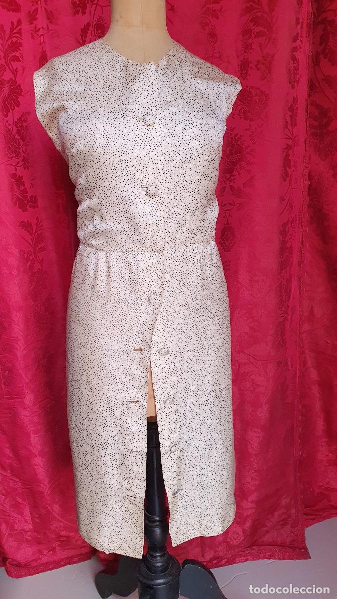 Vintage: Vestido camisero de seda con topitos - Foto 1