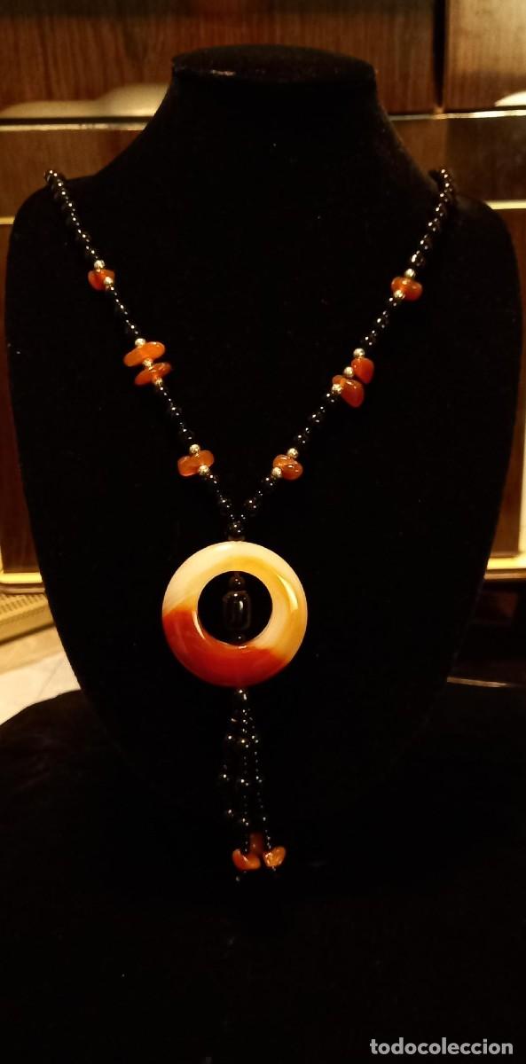 Vintage: Magn&iacute;fico collar de &Aacute;gata y Obsidiana - Foto 1