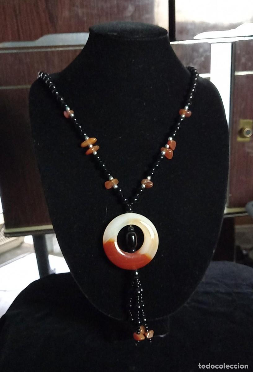 Vintage: Magn&iacute;fico collar de &Aacute;gata y Obsidiana - Foto 2