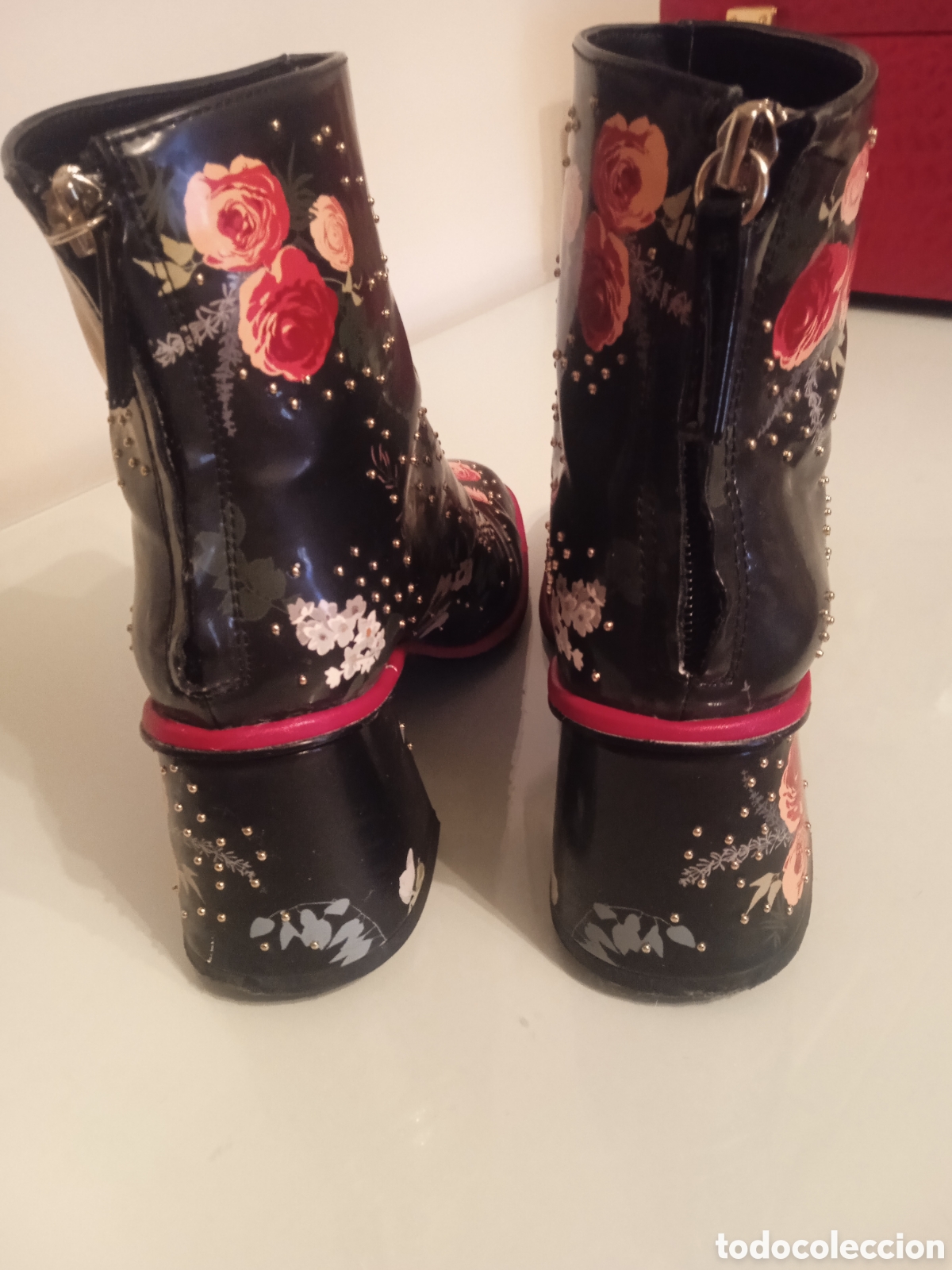 Vintage: Botines negros con flores - Foto 4