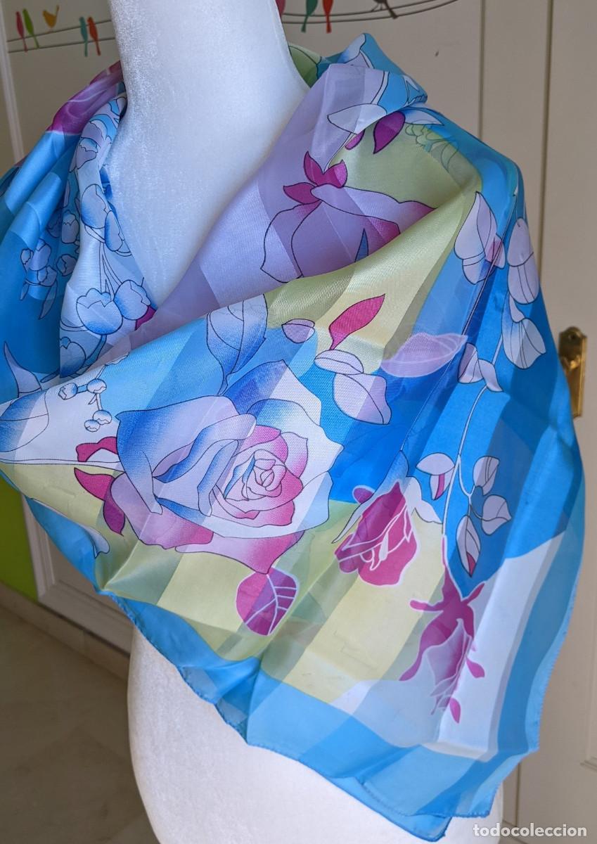 Vintage: Pa&ntilde;uelo de cuello de se&ntilde;ora celeste y rosa - Foto 2