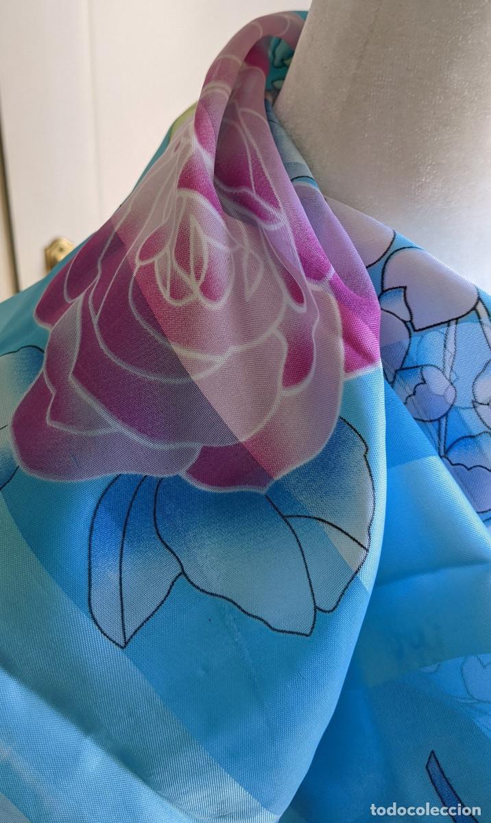 Vintage: Pa&ntilde;uelo de cuello de se&ntilde;ora celeste y rosa - Foto 4