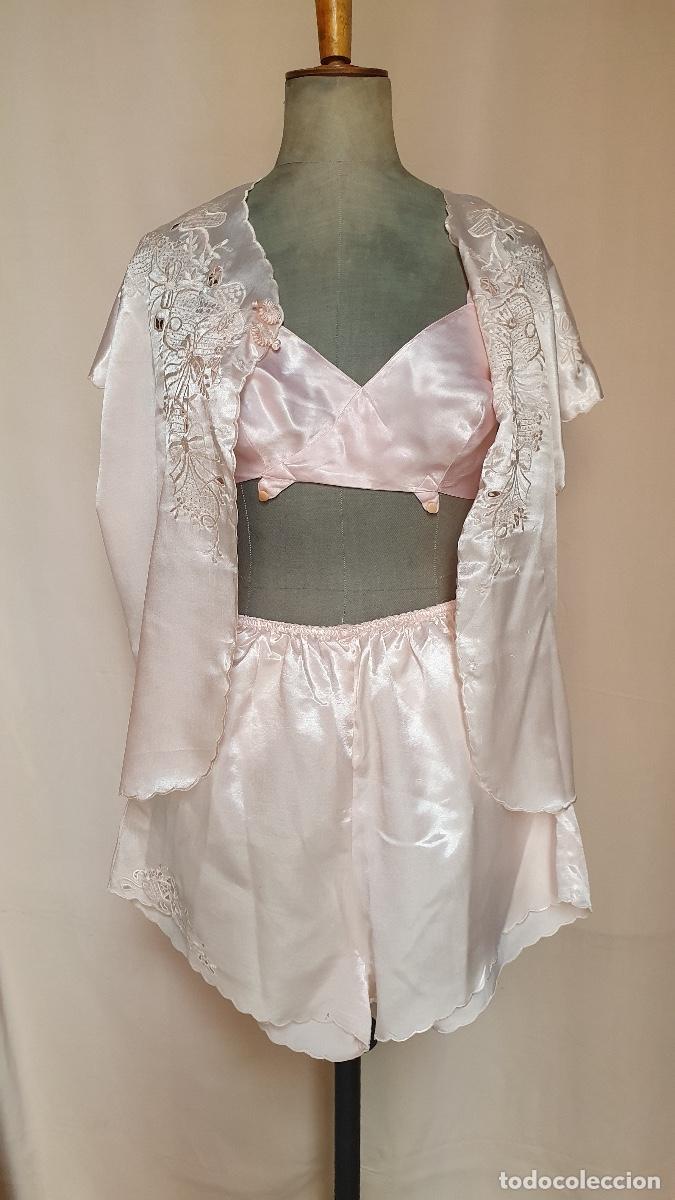 Vintage: Conjunto pijama saten rosa - Foto 1