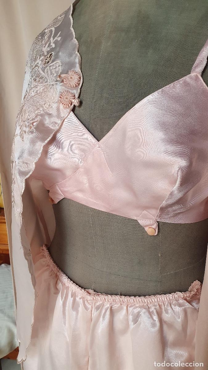 Vintage: Conjunto pijama saten rosa - Foto 2